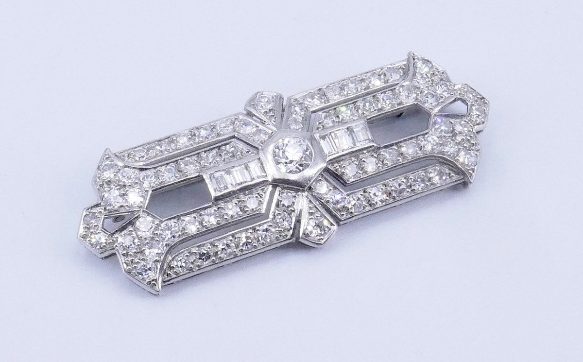 Art Deco Platinum And Diamond Plaque Brooch-photo-2