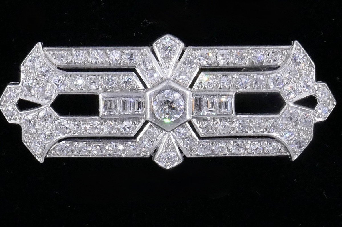 Art Deco Platinum And Diamond Plaque Brooch