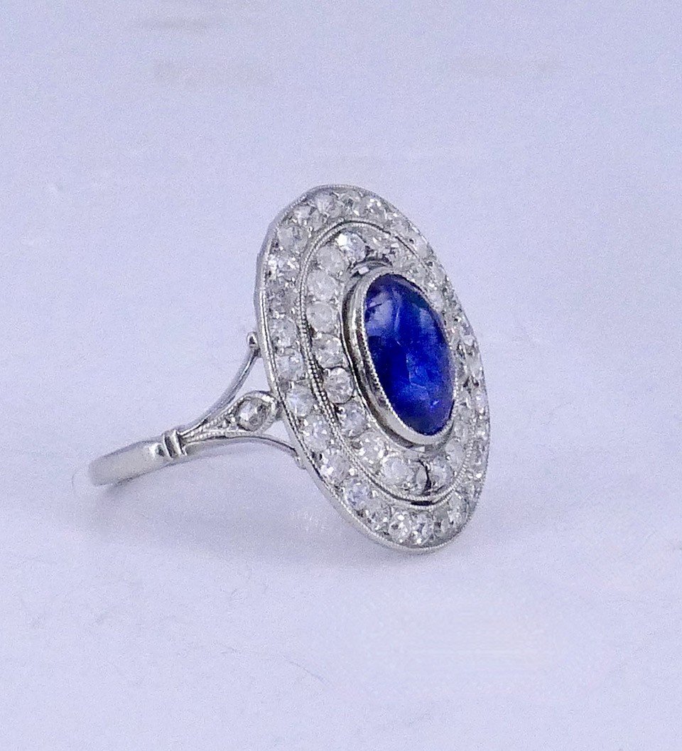 Bague Platine Années 30  Saphir Ceylan Diamants -photo-3