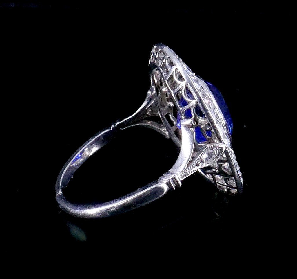 Bague Platine Années 30  Saphir Ceylan Diamants -photo-2