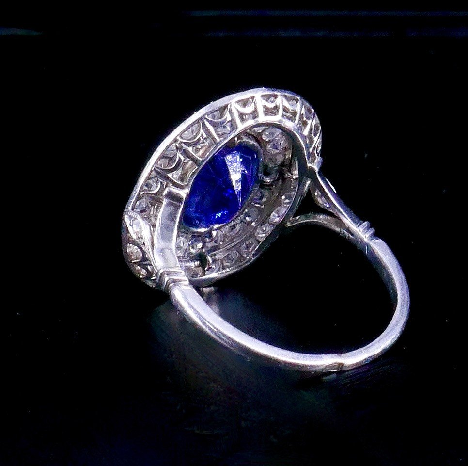 Bague Platine Années 30  Saphir Ceylan Diamants -photo-4