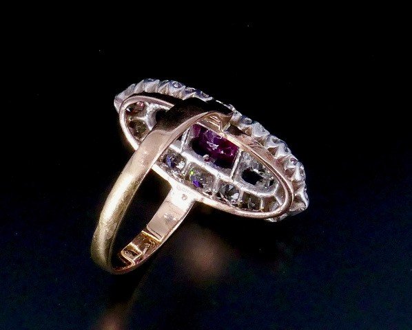 Bague Marquise Or Platine Diamants Rubis Fin XIX ème Siècle -photo-3
