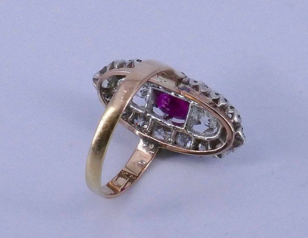 Bague Marquise Or Platine Diamants Rubis Fin XIX ème Siècle -photo-1