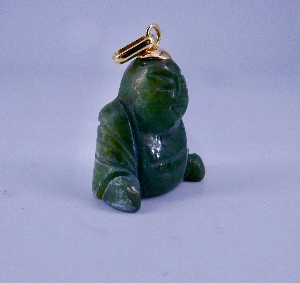 Nephrite Jade Gold Buddha Pendant -photo-2