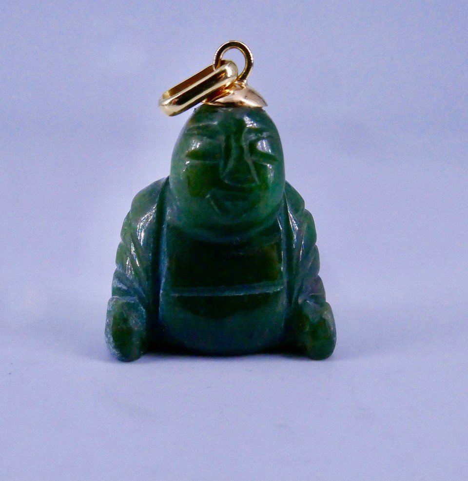 Nephrite Jade Gold Buddha Pendant 
