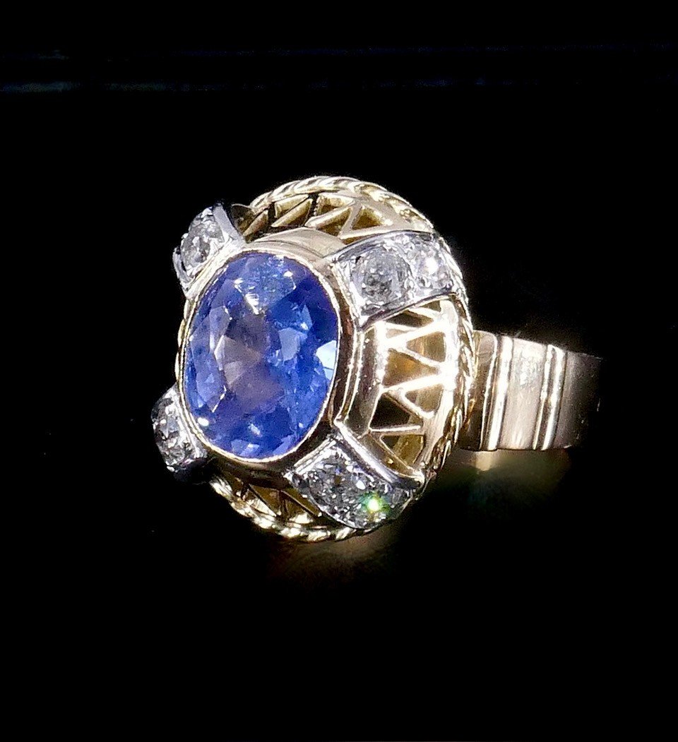 Bague 1950 Saphir Ceylan Diamants -photo-3