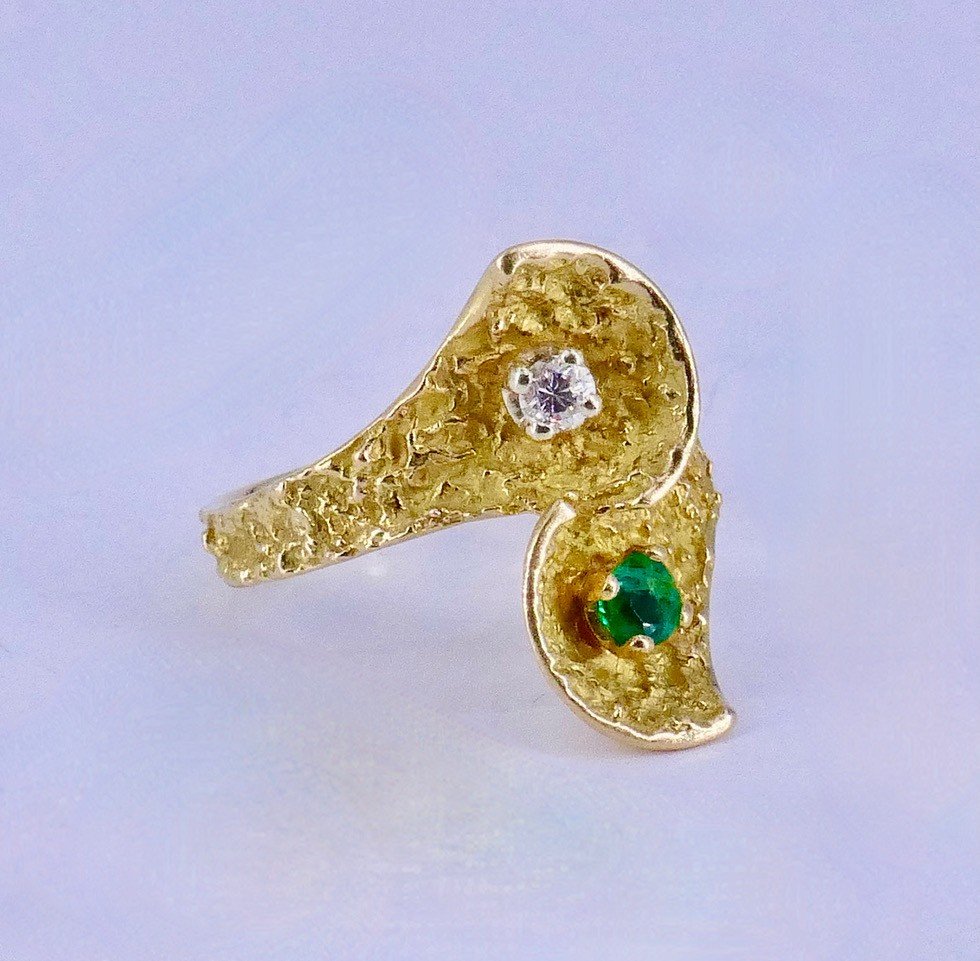 Toi Et Moi Emerald Diamond Ring 1970-photo-2