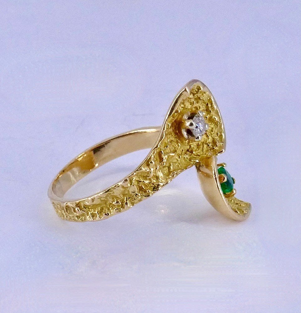 Toi Et Moi Emerald Diamond Ring 1970-photo-3
