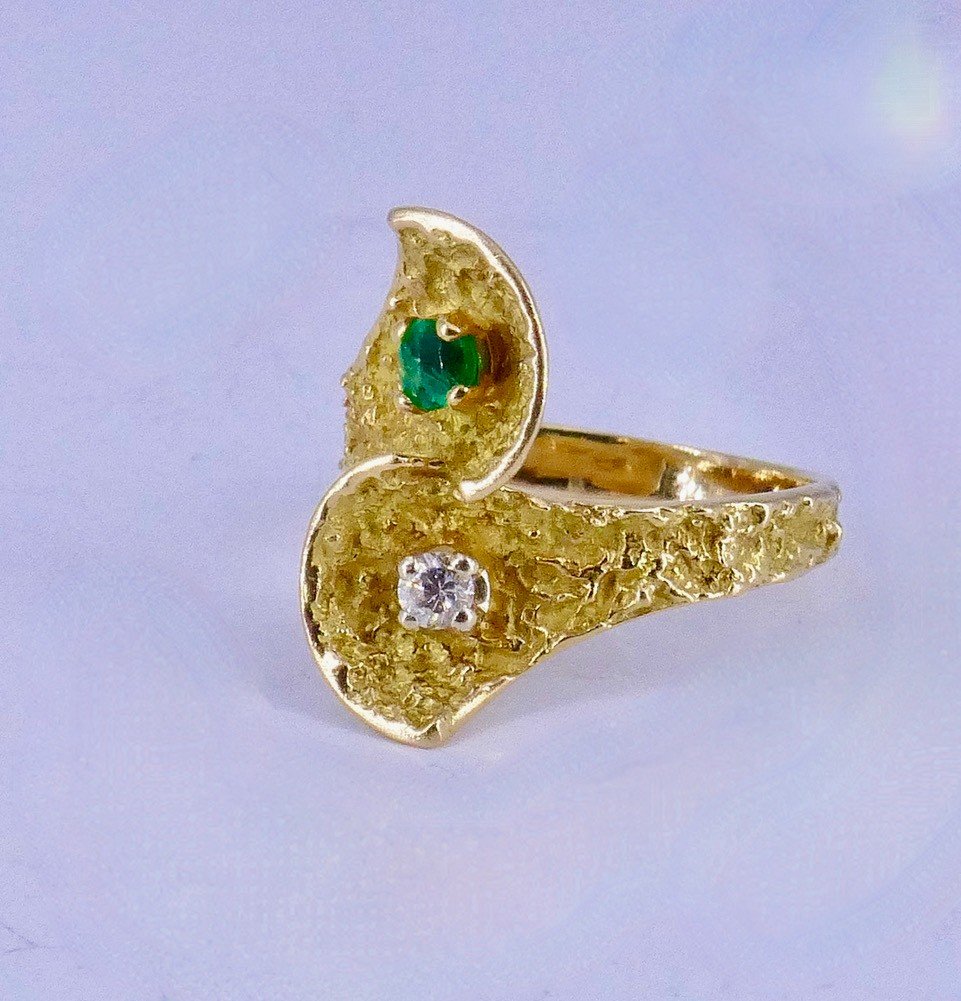 Toi Et Moi Emerald Diamond Ring 1970-photo-1