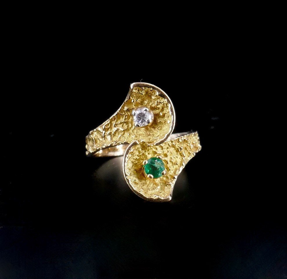 Toi Et Moi Emerald Diamond Ring 1970-photo-2