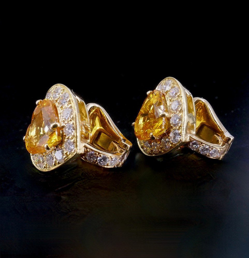 Boucles d'Oreilles Cœur Diamants Saphirs Jaune-photo-4