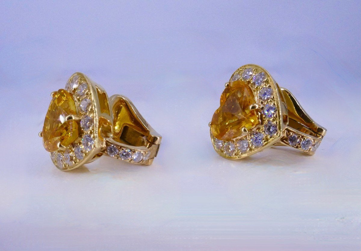 Boucles d'Oreilles Cœur Diamants Saphirs Jaune-photo-3
