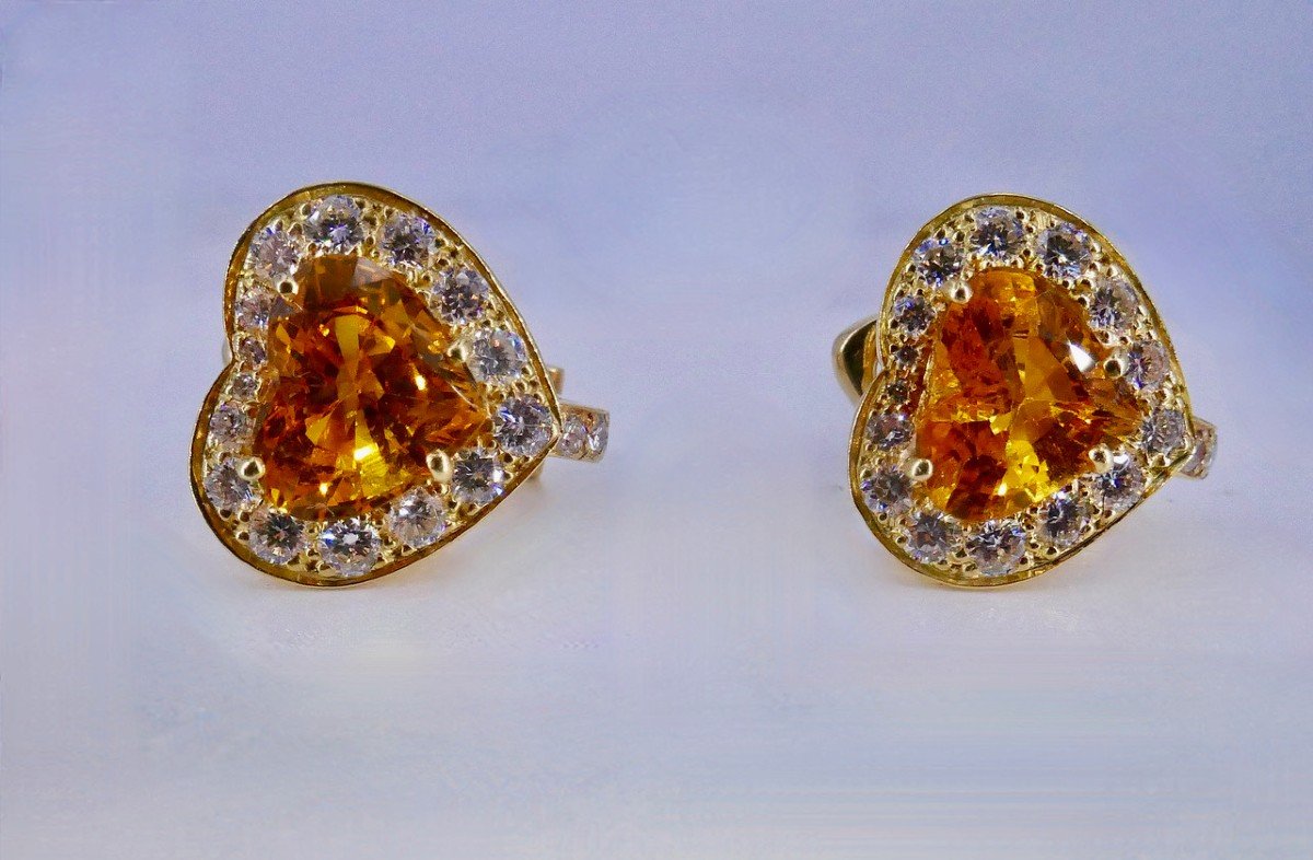 Boucles d'Oreilles Cœur Diamants Saphirs Jaune-photo-4