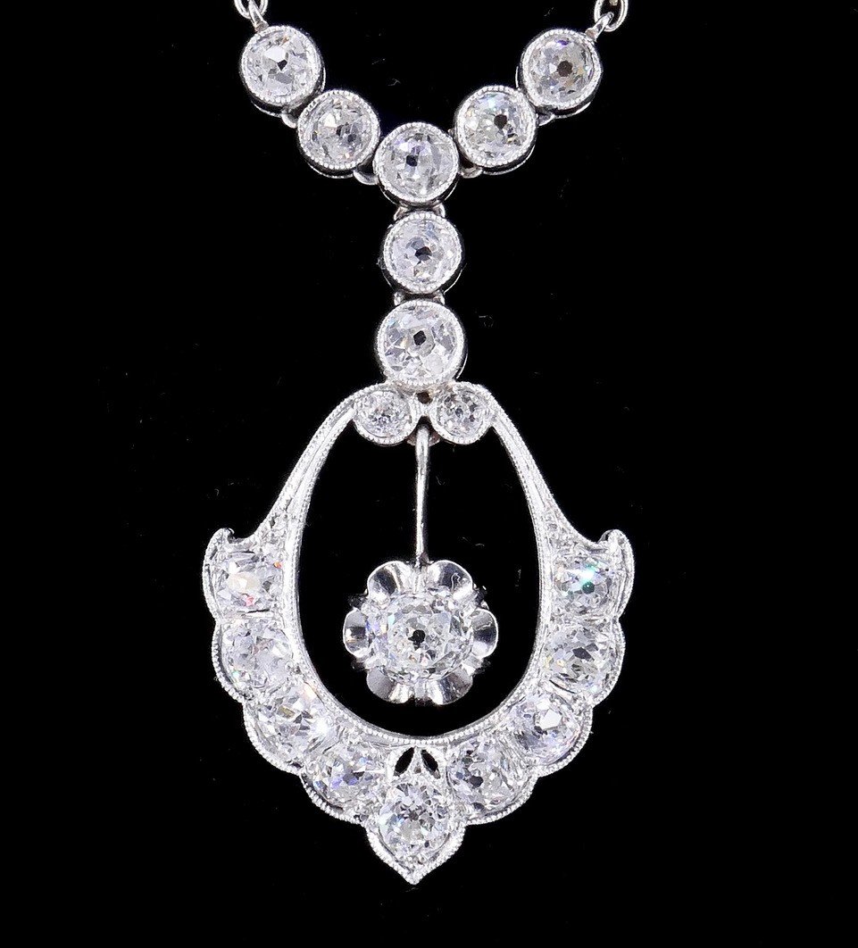 1930s Gold Platinum Diamond Pendant Necklace -photo-2