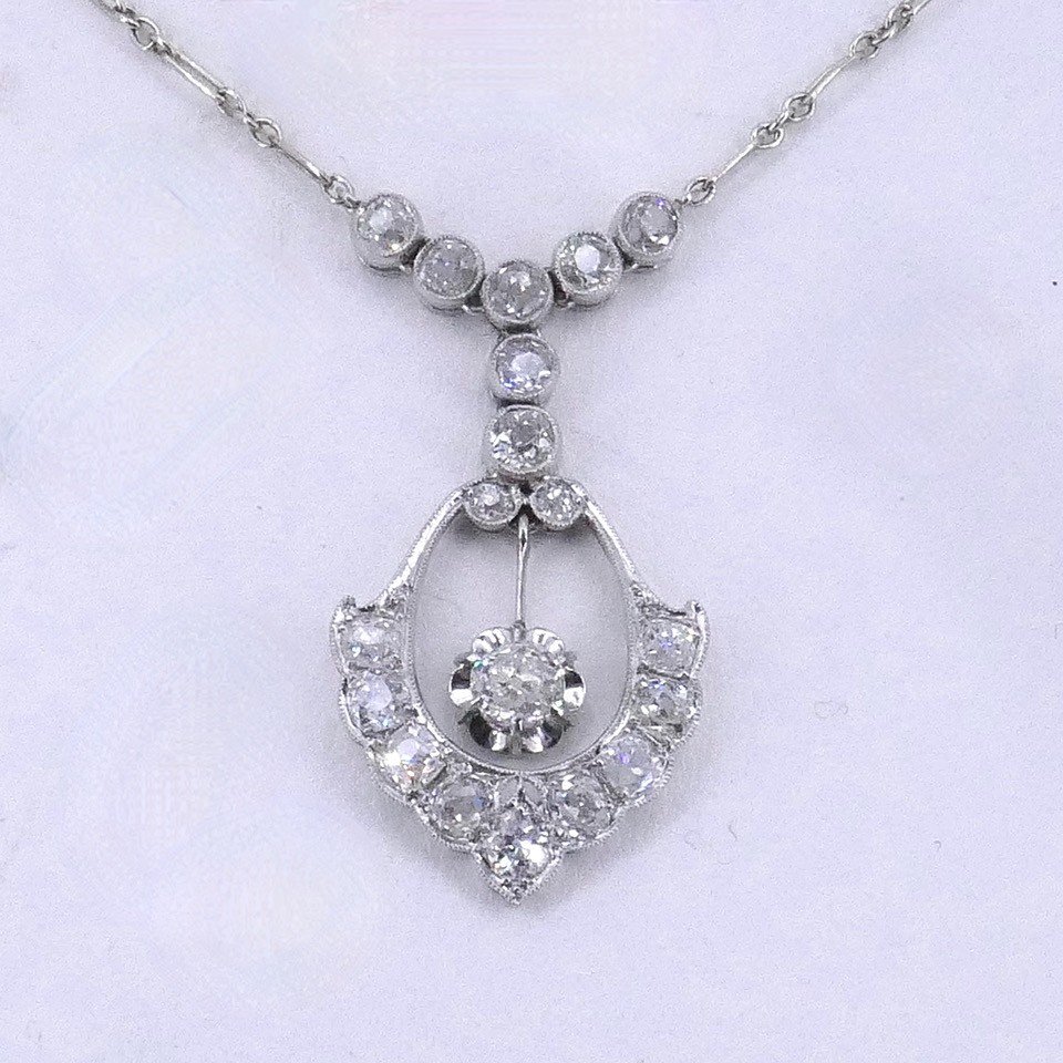 1930s Gold Platinum Diamond Pendant Necklace -photo-1