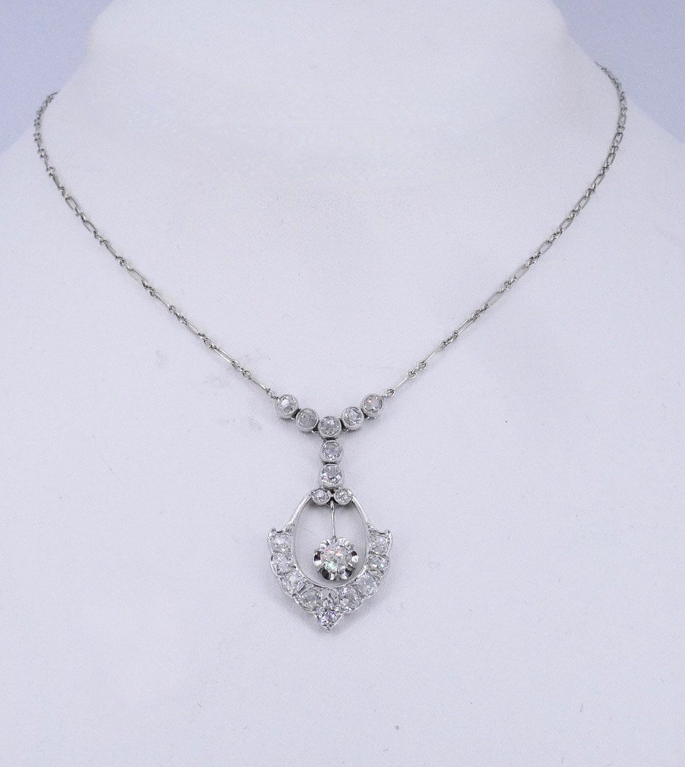 1930s Gold Platinum Diamond Pendant Necklace -photo-2