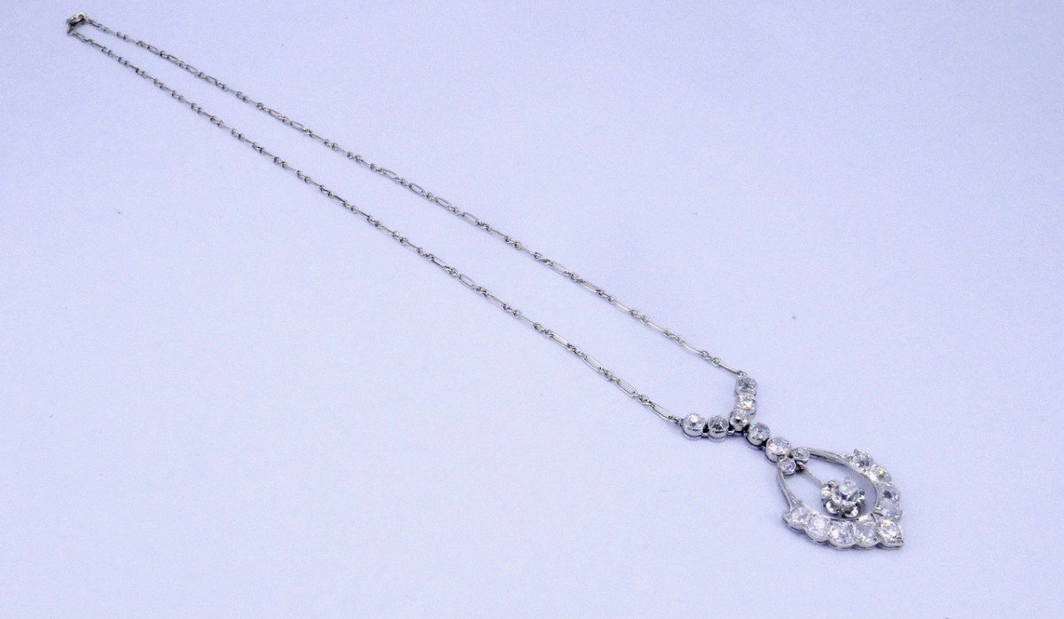 1930s Gold Platinum Diamond Pendant Necklace -photo-4