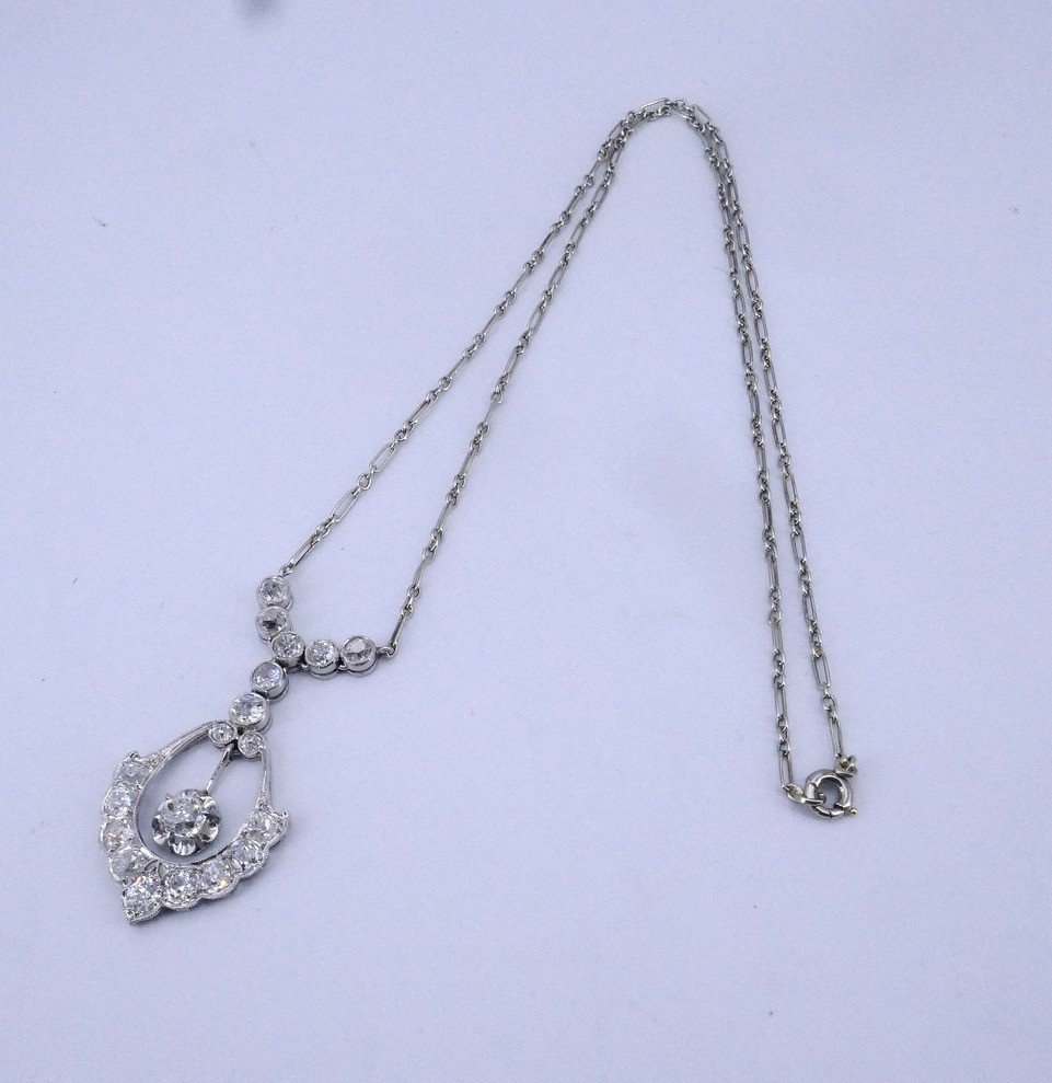1930s Gold Platinum Diamond Pendant Necklace -photo-5