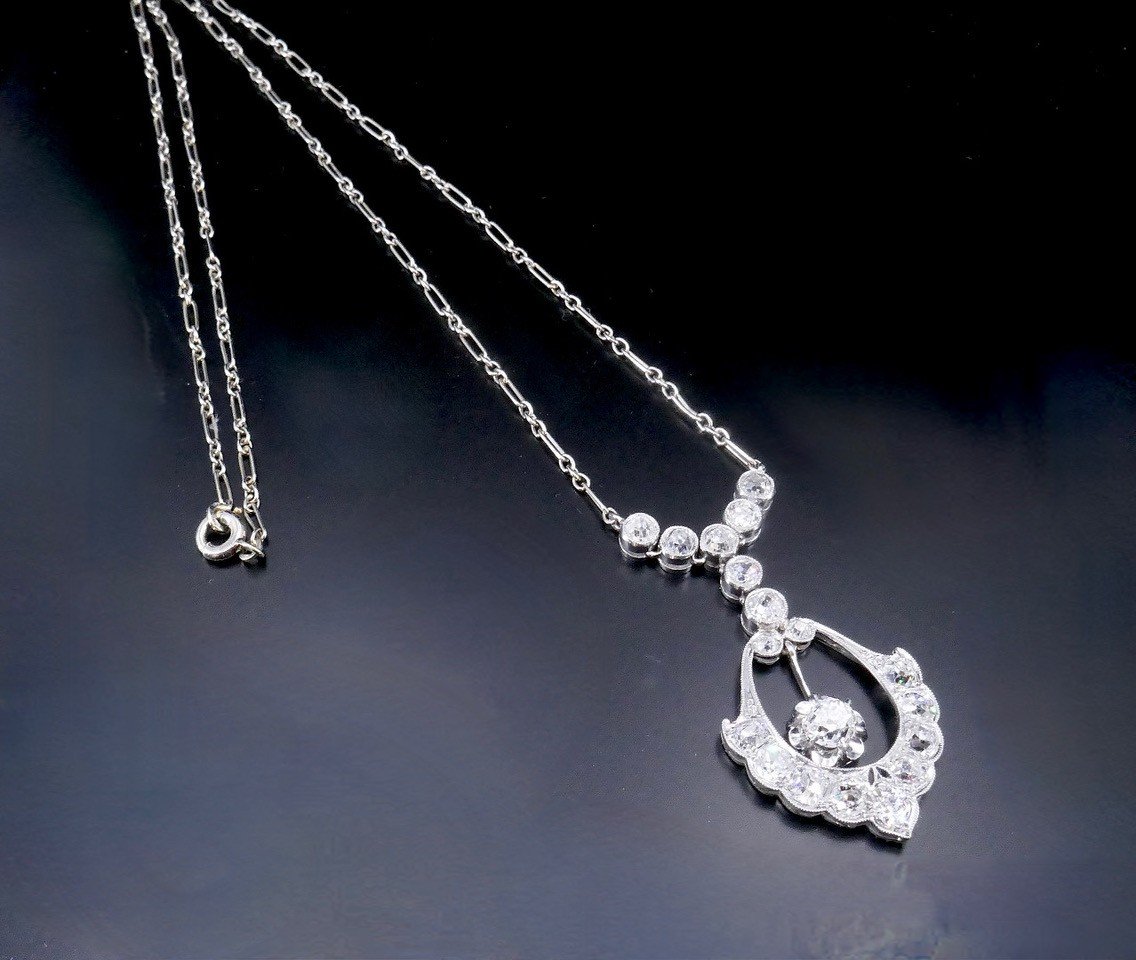 1930s Gold Platinum Diamond Pendant Necklace 