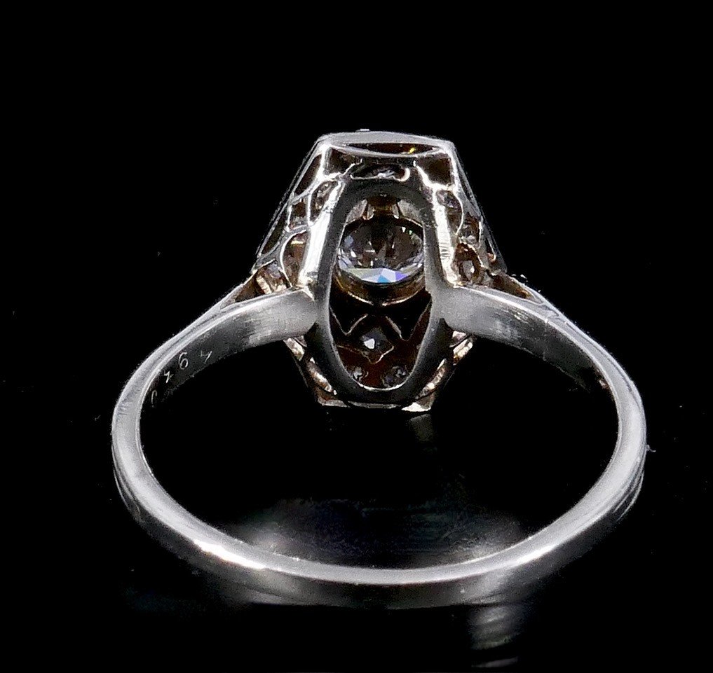 Hexagonal Art Deco Ring Platinum Gold Diamonds -photo-4