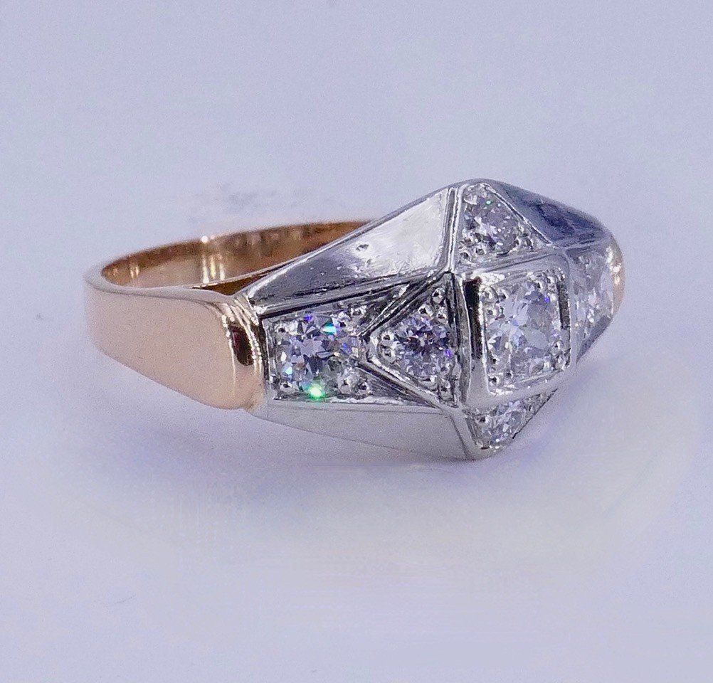 Bague art déco  Or Platine Diamants -photo-4