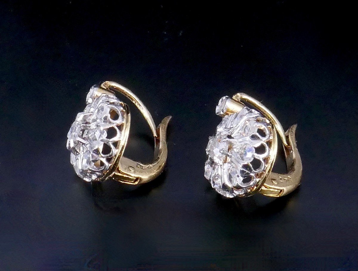 Dormeuses "marguerites" Diamants Début XX ème Siècle -photo-4