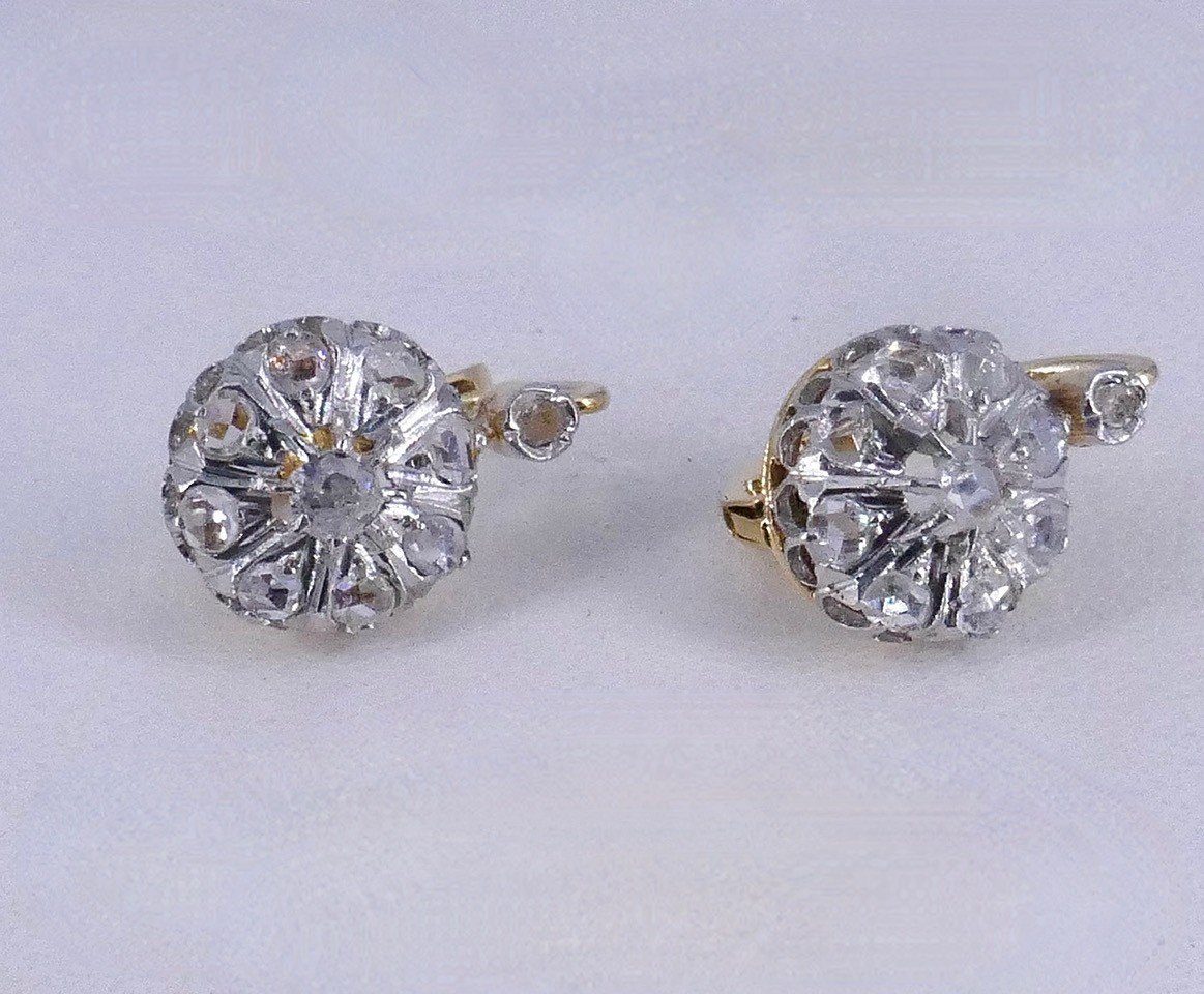 Dormeuses "marguerites" Diamants Début XX ème Siècle -photo-1