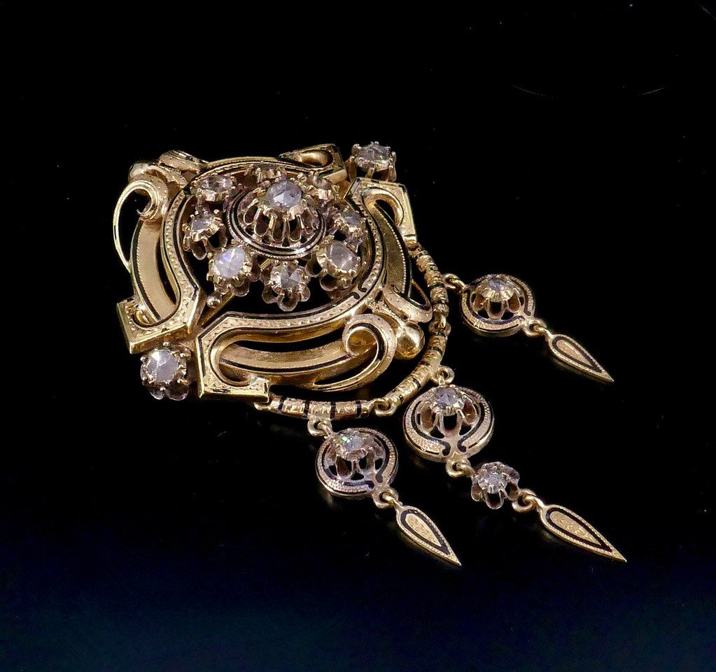 Napoleon III Brooch, Front Of Corsage Gold Diamonds Enamel -photo-2