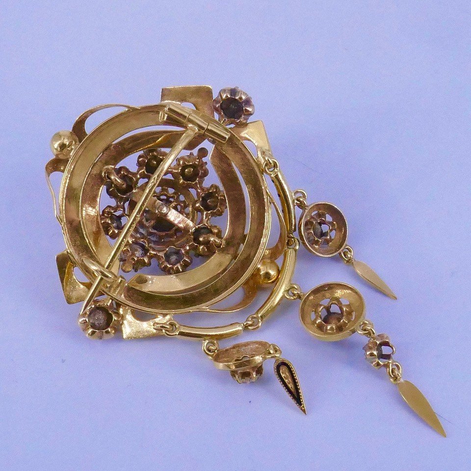 Napoleon III Brooch, Front Of Corsage Gold Diamonds Enamel -photo-3