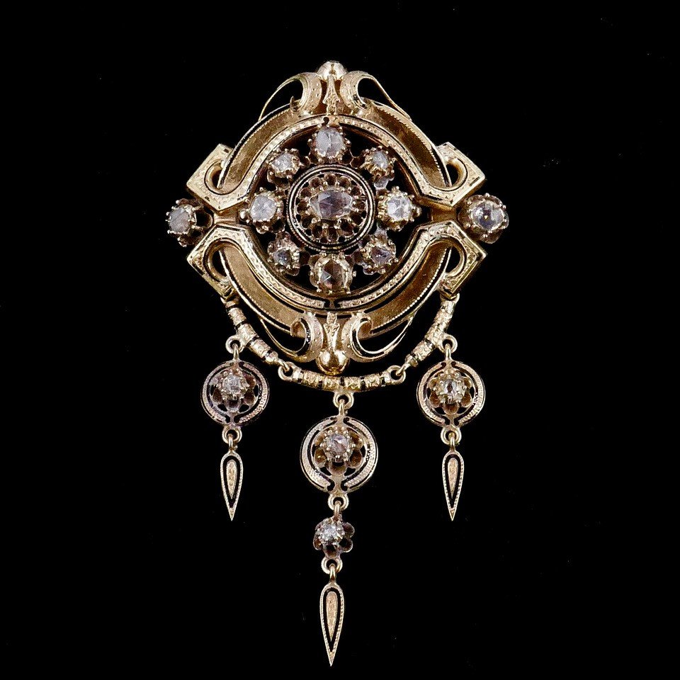 Napoleon III Brooch, Front Of Corsage Gold Diamonds Enamel -photo-1