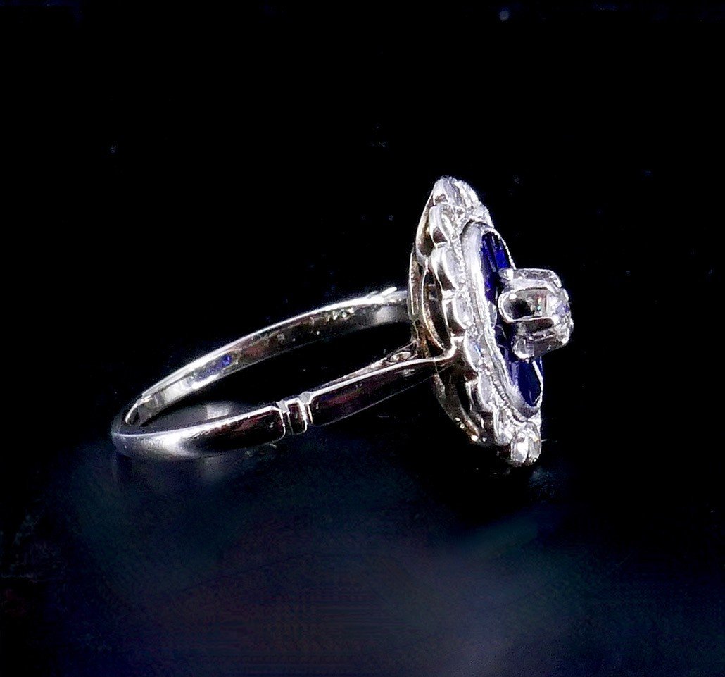 Bague Ovale Années 30 Diamants Saphirs Calibrés Verneuil-photo-5