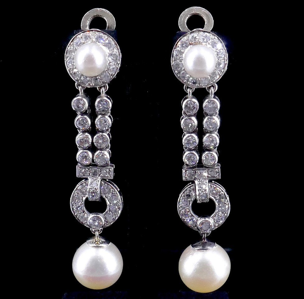 Art Deco Diamond And Pearl Ear Clips