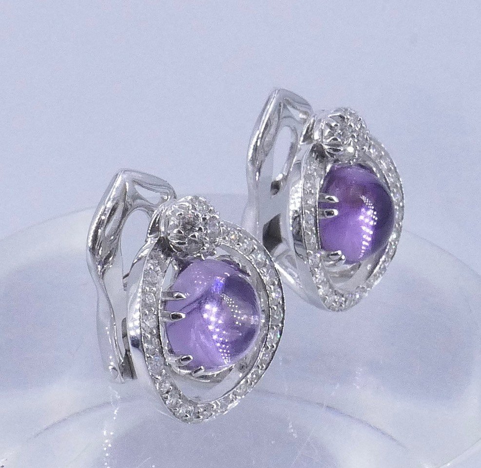 Susie Otero White Gold Diamond And Amethyst Ear Clips -photo-2