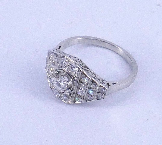 Bague Art Déco Platine Diamants -photo-4