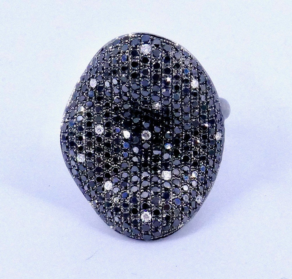 Bague "organique" Or Diamants Noirs Et Diamants Blancs -photo-4