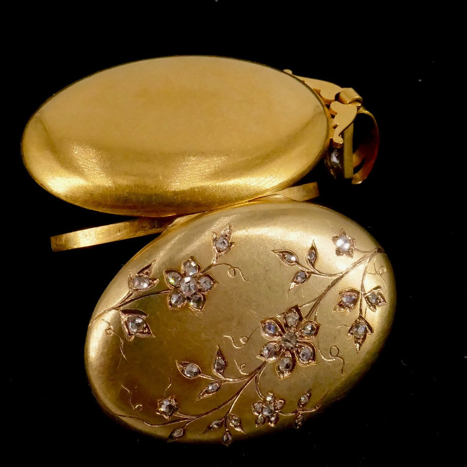 Pendant Yellow Gold 18k XIX Century Rose Cut Diamonds -photo-1