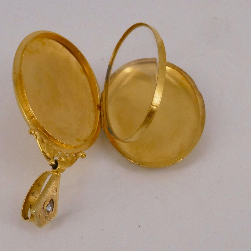 Pendant Yellow Gold 18k XIX Century Rose Cut Diamonds -photo-3