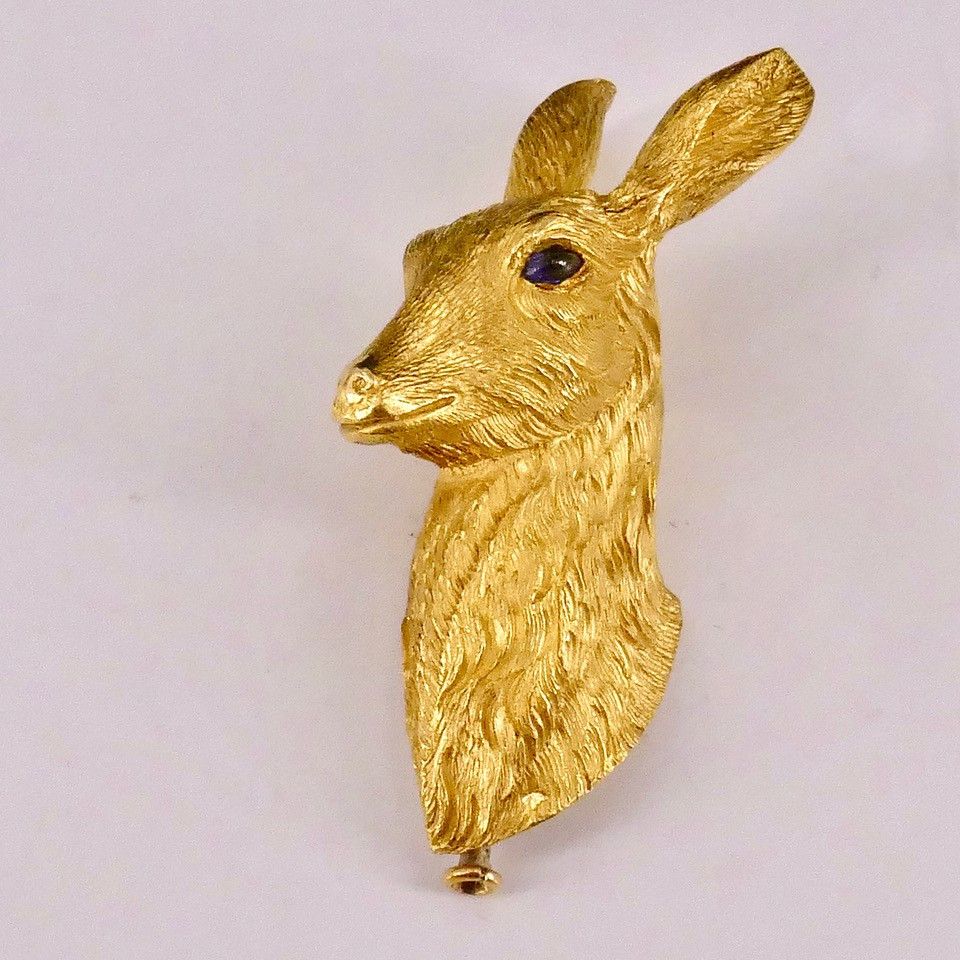 Broche or jaune Cerf Hermès par Georges Lenfant 