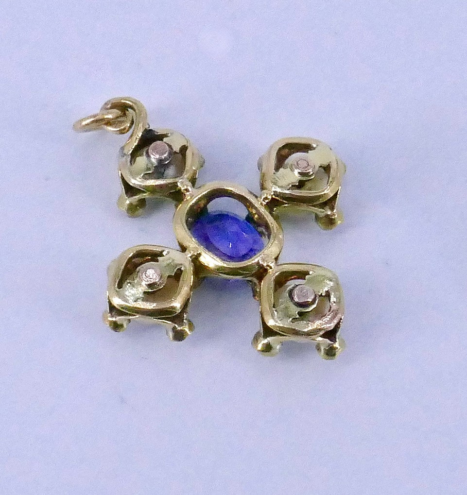 Croix de forme grecque XIX ème perles fines saphir   -photo-2