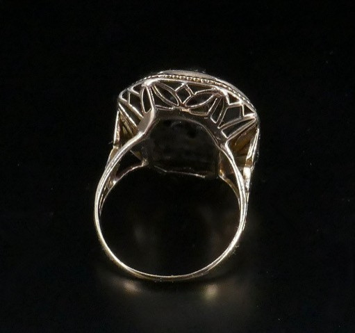 Bague or émail diamants grenat-photo-4