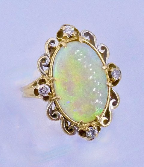Opal, Gold, And Diamond Ring From The 1960s/70s-photo-3
