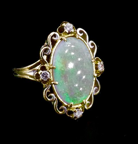 Opal, Gold, And Diamond Ring From The 1960s/70s