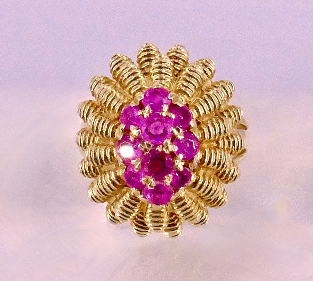 Bague cocktail 1950 or jaune rubis-photo-2