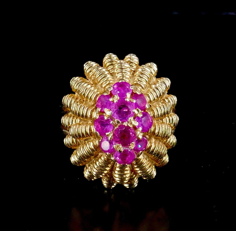 Bague cocktail 1950 or jaune rubis