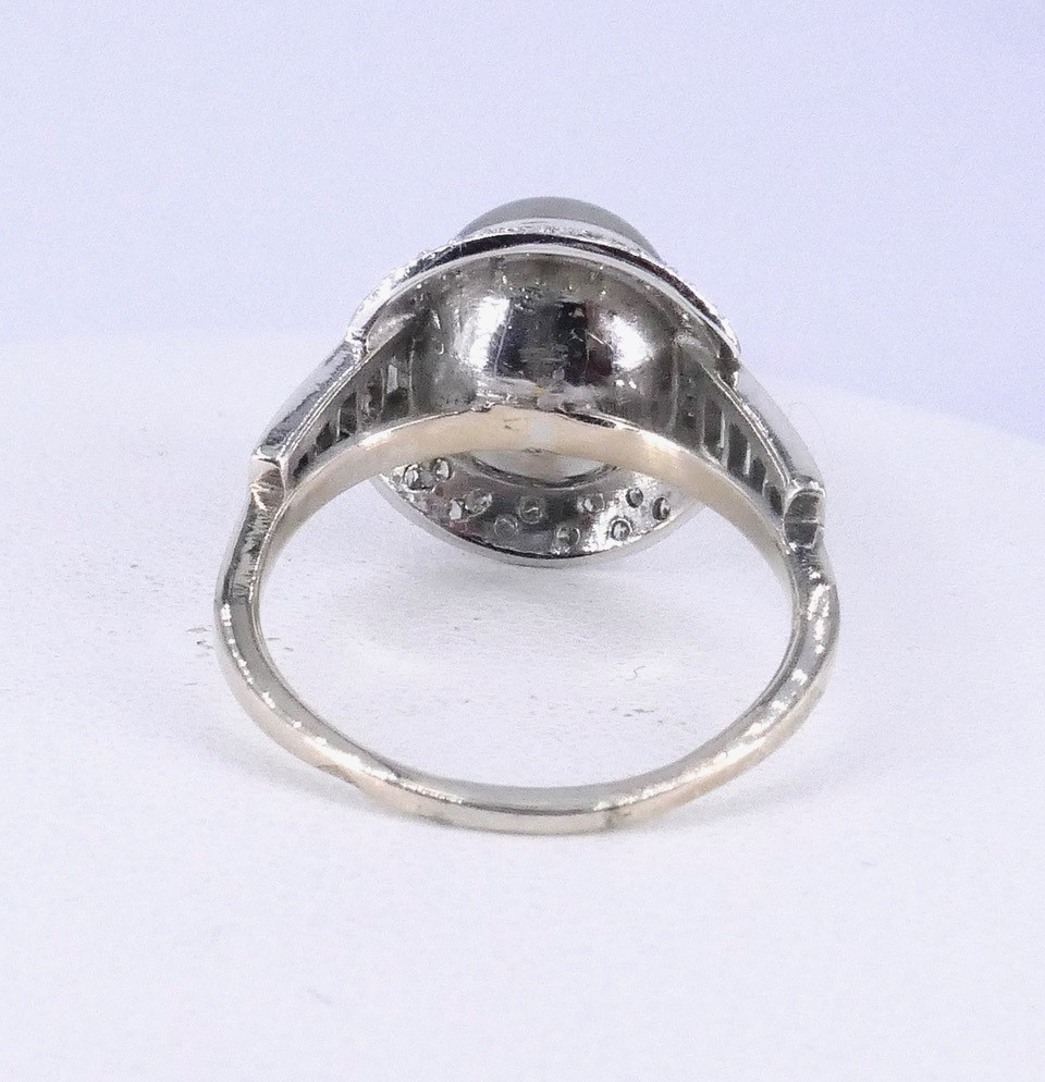 Bague or blanc perle noire diamants baguettes-photo-3