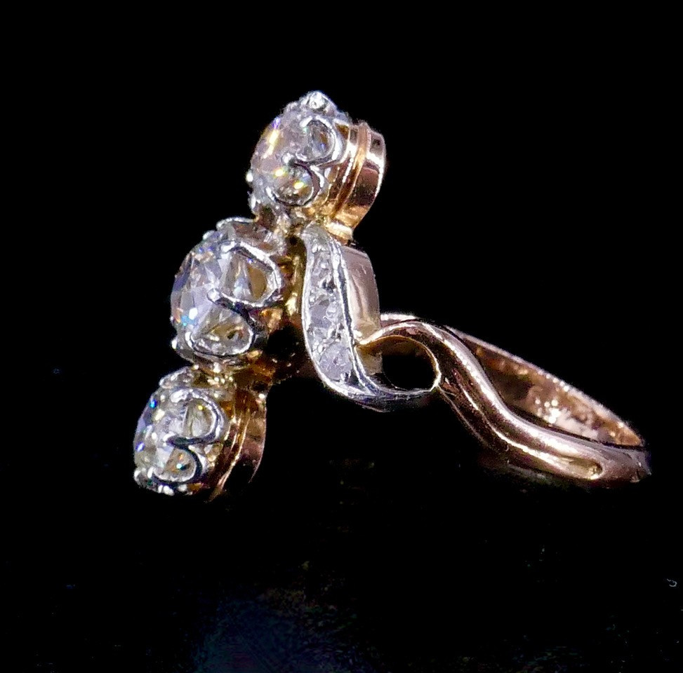 Bague fin XIX ème Trois diamants -photo-2