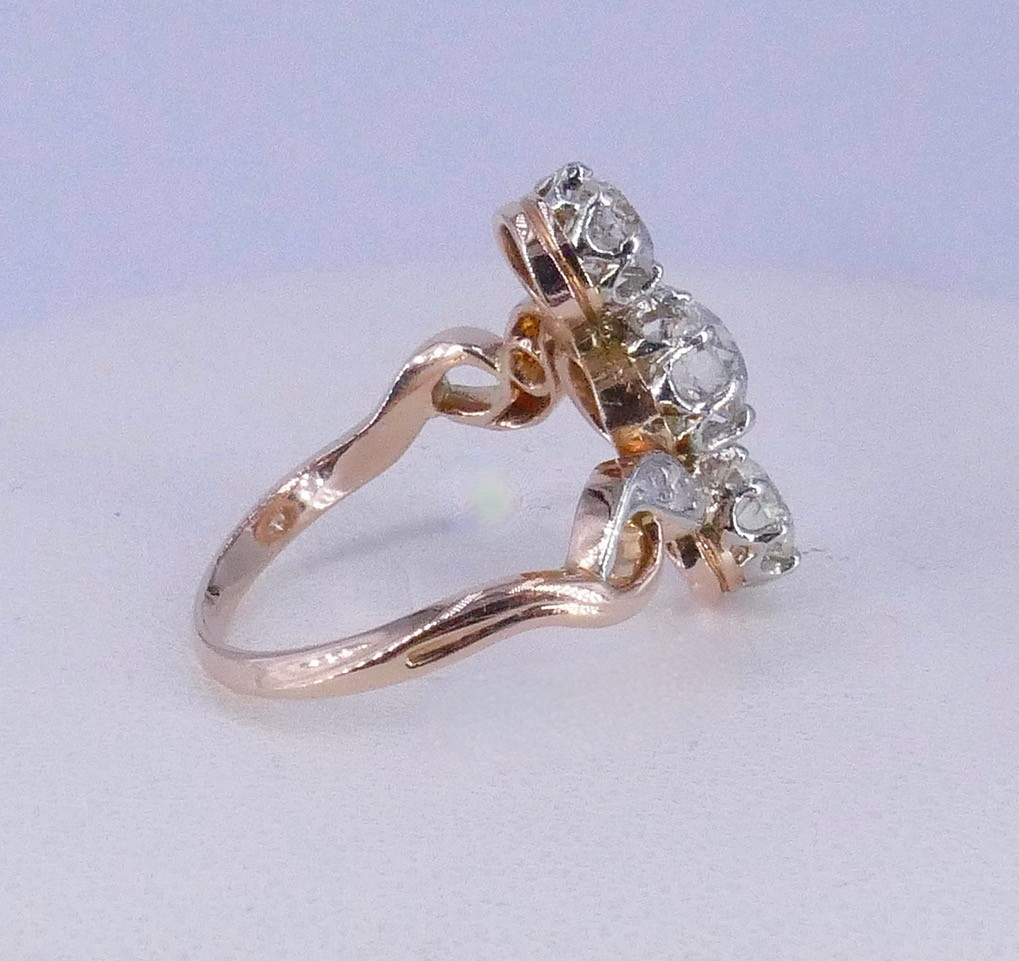 Bague fin XIX ème Trois diamants -photo-4