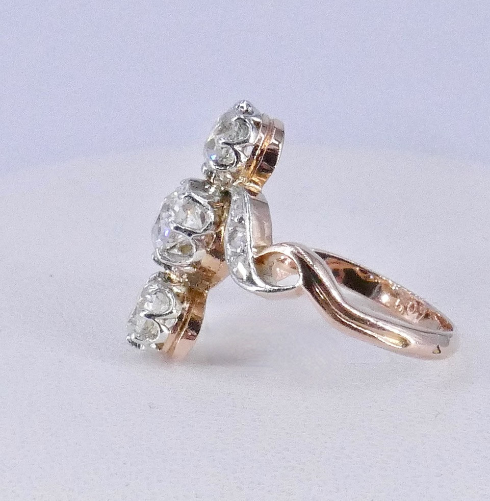 Bague fin XIX ème Trois diamants -photo-2