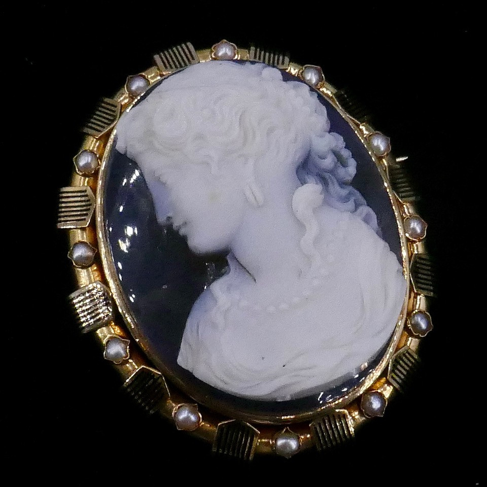19th-century Agate Cameo, Female Profile -photo-3
