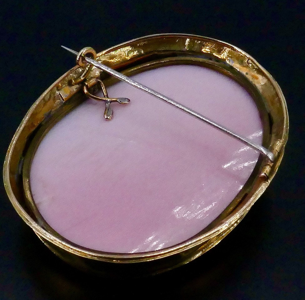 19th Century Cameo Brooch On A Conch Shell Depicting Bacchus-photo-4